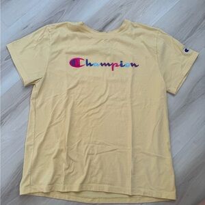 Champion Pastel Yellow Tee with Multicolor Logo